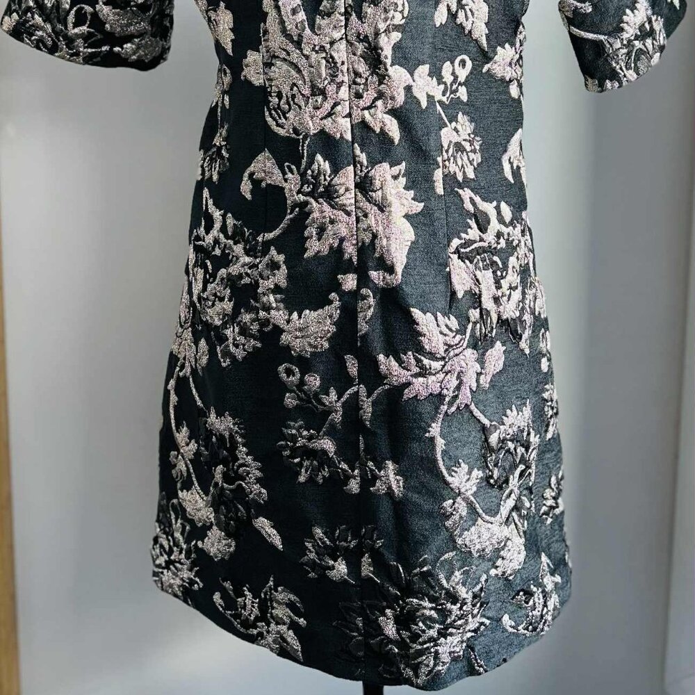 Luisa Cerano Charcoal Metallic Floral Jacquard Shift Dress with Pockets – US 12 - Picture 10 of 13